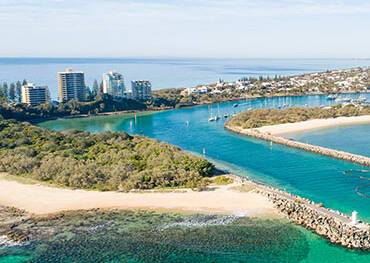 An aerial view of Mooloolaba