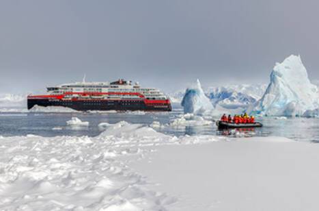 MS Roald Amundsen docked in Antarctica
