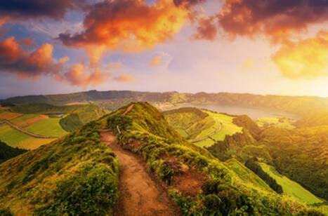 View of Sete Cidades near Miradouro da Grota do Inferno viewpoint, Sao Miguel Island, Azores, Portugal