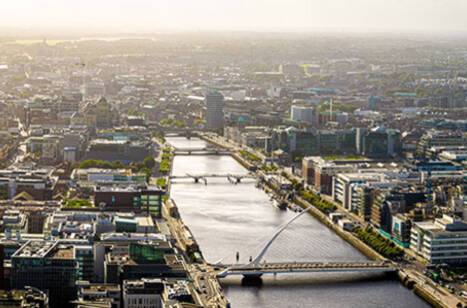 An aerial view of the River Liffey in Dublin