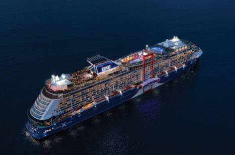 Panoramic image of Celebrity Edge, Celebrity Cruises, at sea
