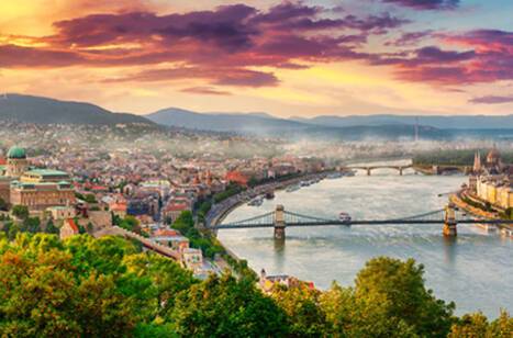 A panoramic view of the Danube River