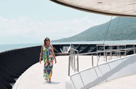 Jane McDonald on the deck of a cruise ship