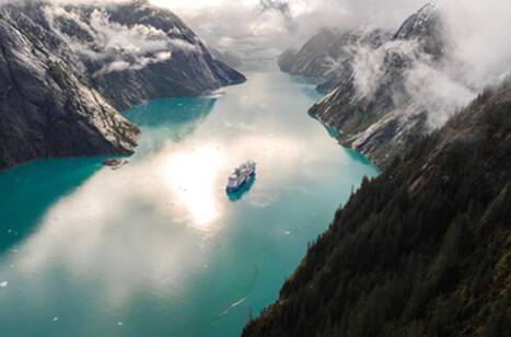 Celebrity Edge sailing through the waters of Endicott Arm in Alaska