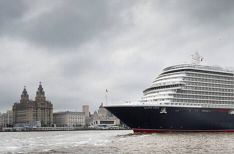 Queen Anne sailing along the River Mersey before arriving in Liverpool