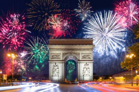 Arc de Triomphe with New Year’s Eve fireworks