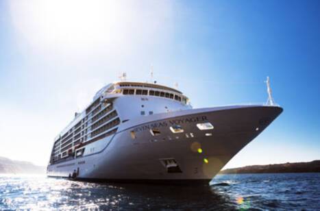 A close-up image of Seven Seas Voyager at sea