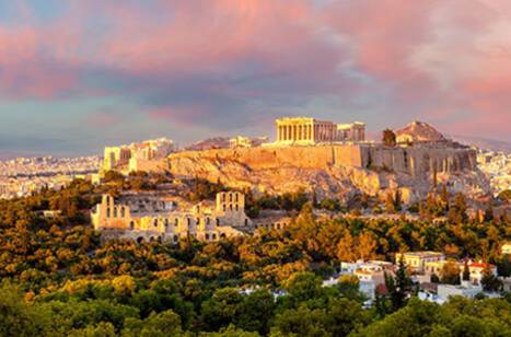 A panoramic view of Athens at sunset
