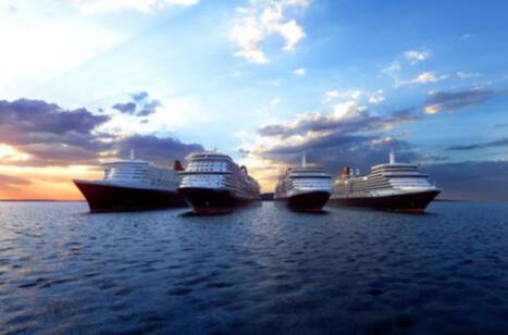 A panoramic CGI of Cunard's four queens at sea