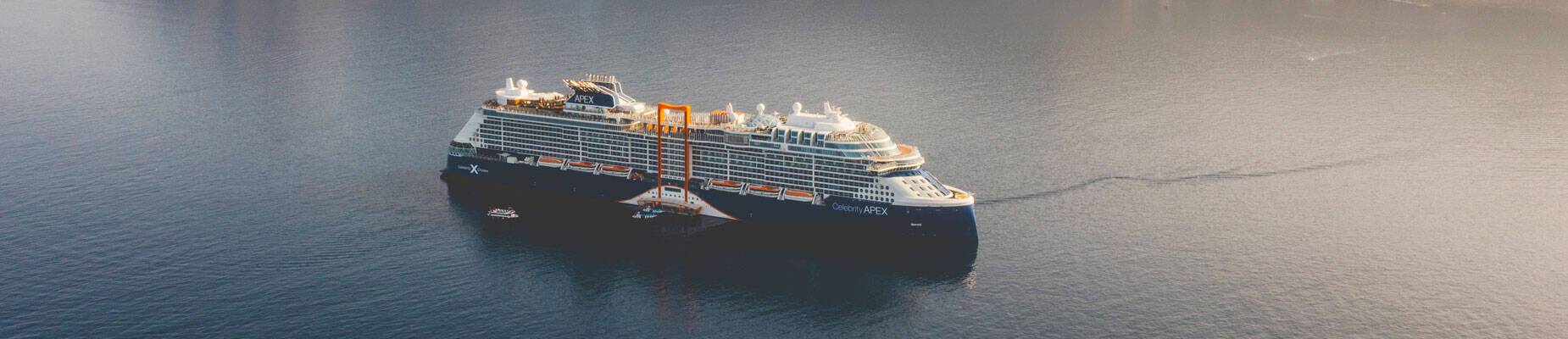 A panoramic image of Celebrity Apex at sea