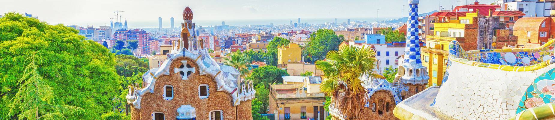 Panoramic image of Park Güell in Barcelona, Spain