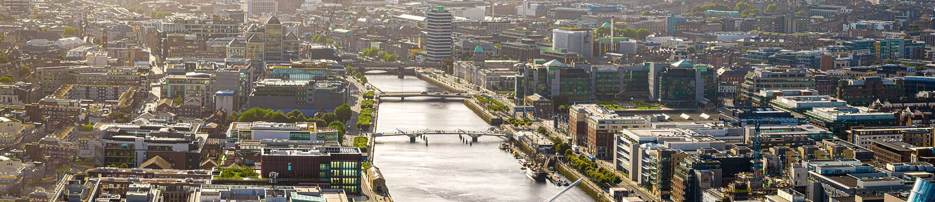 An aerial view of the River Liffey in Dublin