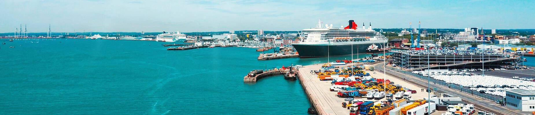 A Cunard ship departing Southampton Cruise Terminal