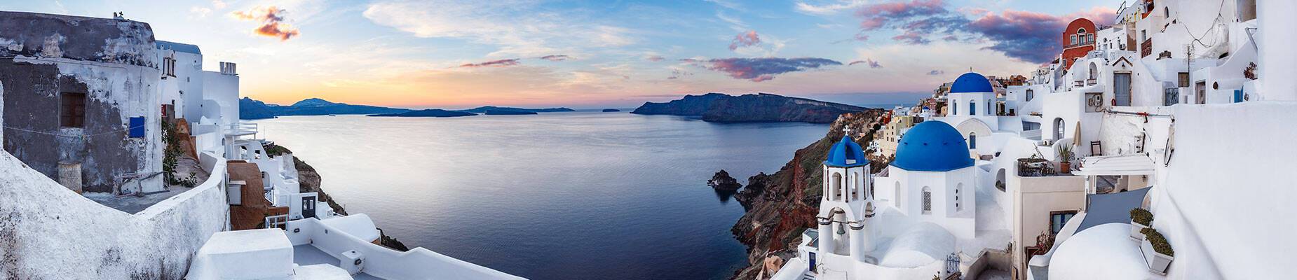 A panoramic view of Santorini