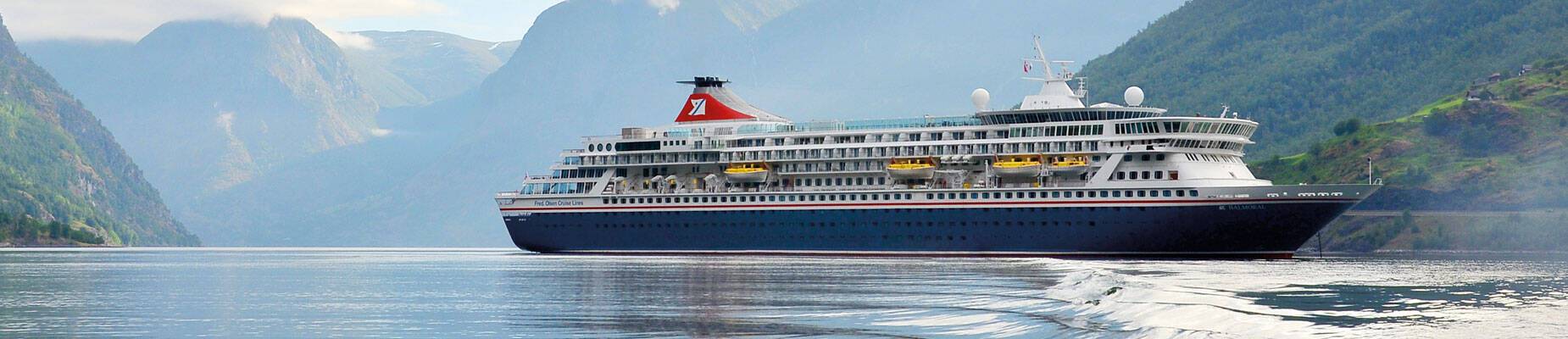A panoramic image of Fred. Olsen's Balmoral at sea