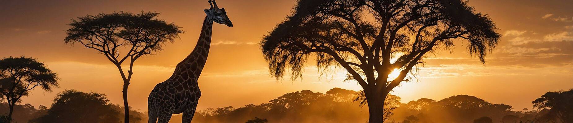 Panoramic image of a Giraffe in South Africa at sunset