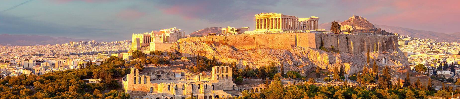 A panoramic view of Athens at sunset