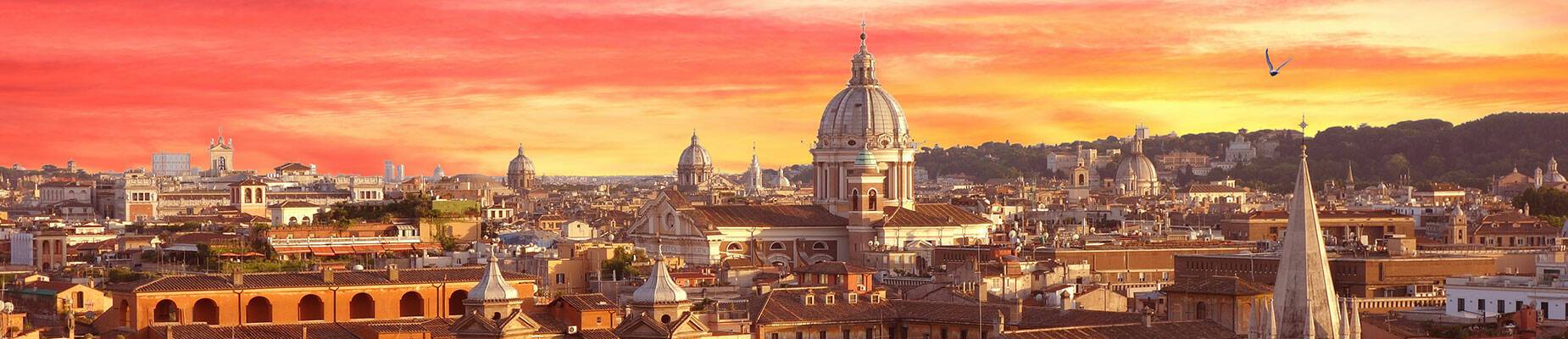 A panoramic view of Rome at sunset