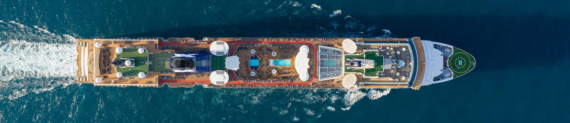 Aerial shot of a cruise ship at sea