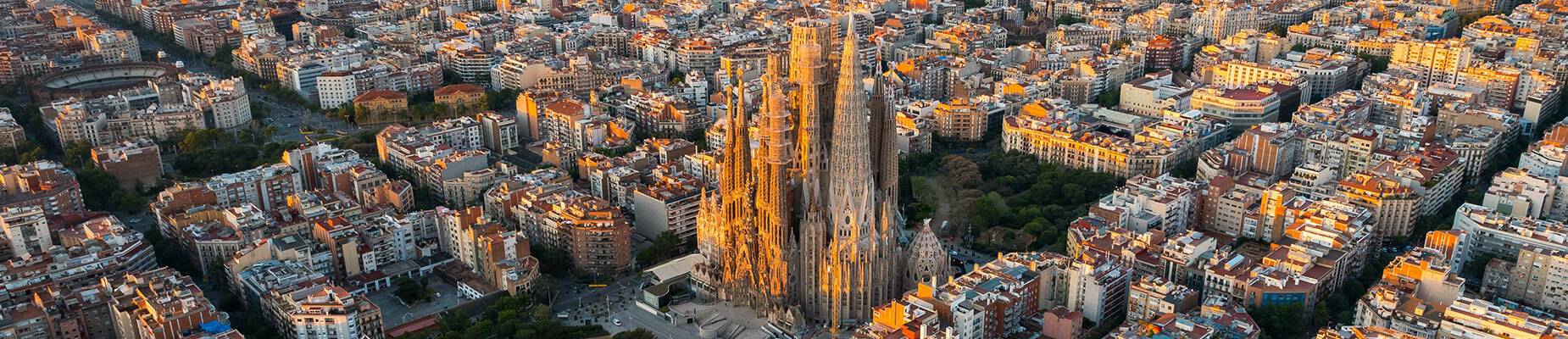 An aerial view of Sagrada Familia