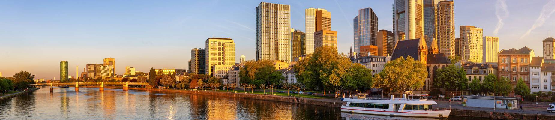 Golden sunrise view of the skyline of Frankfurt, Germany,
