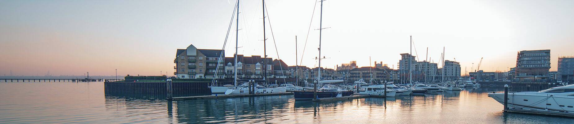 The entrance to Ocean Village harbour in Southampton
