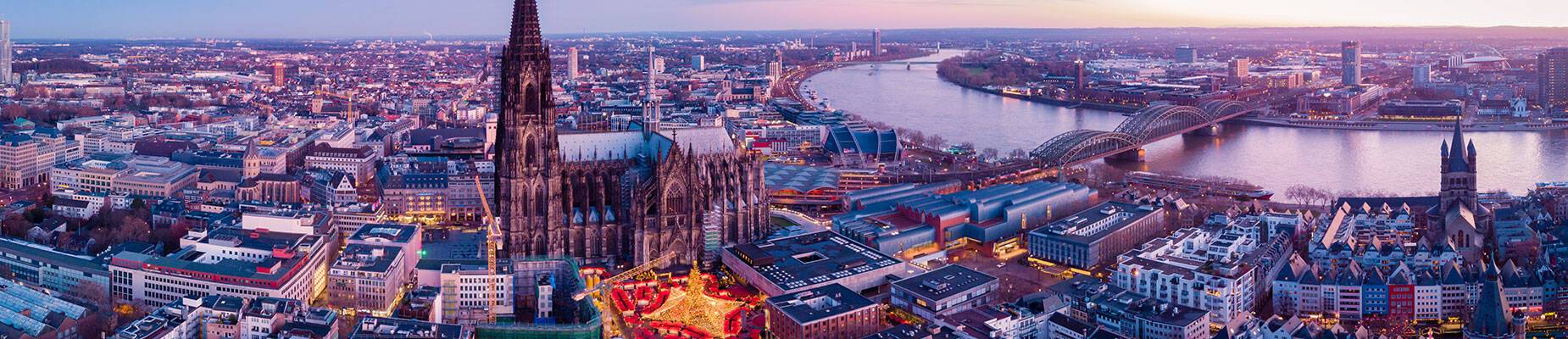 A panoramic aerial view of Cologne during the festive period
