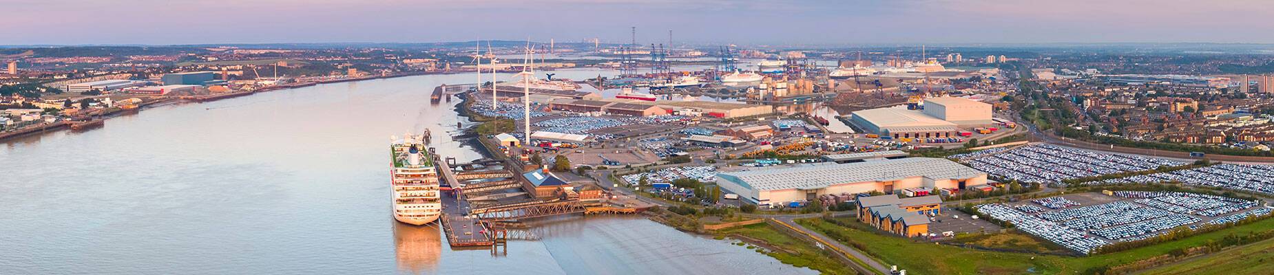 An aerial view of London Tilbury Cruise Terminal