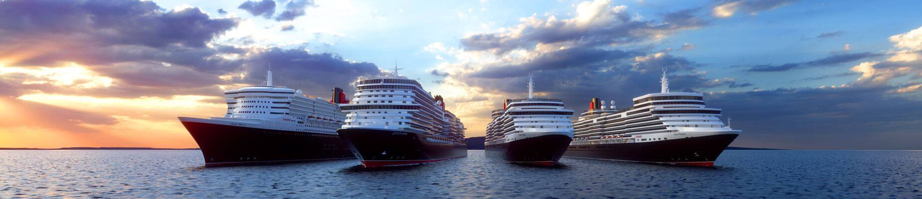 A panoramic image of Cunard's four queen ships at sea