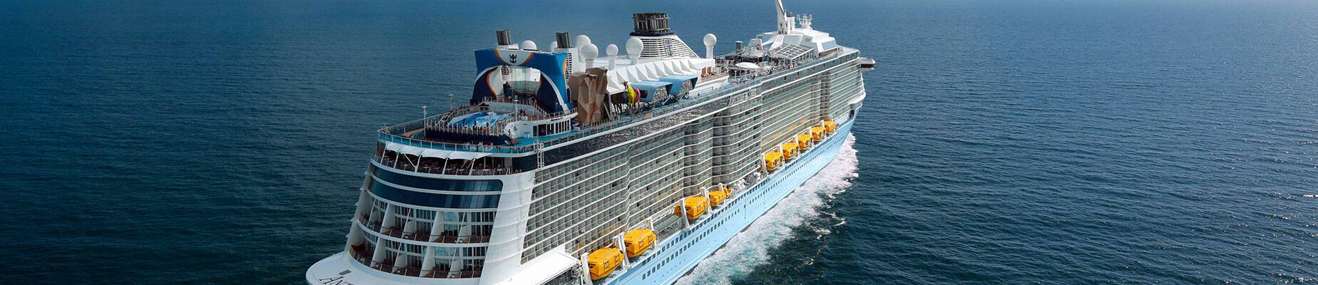 A cruise ship sailing out to sea