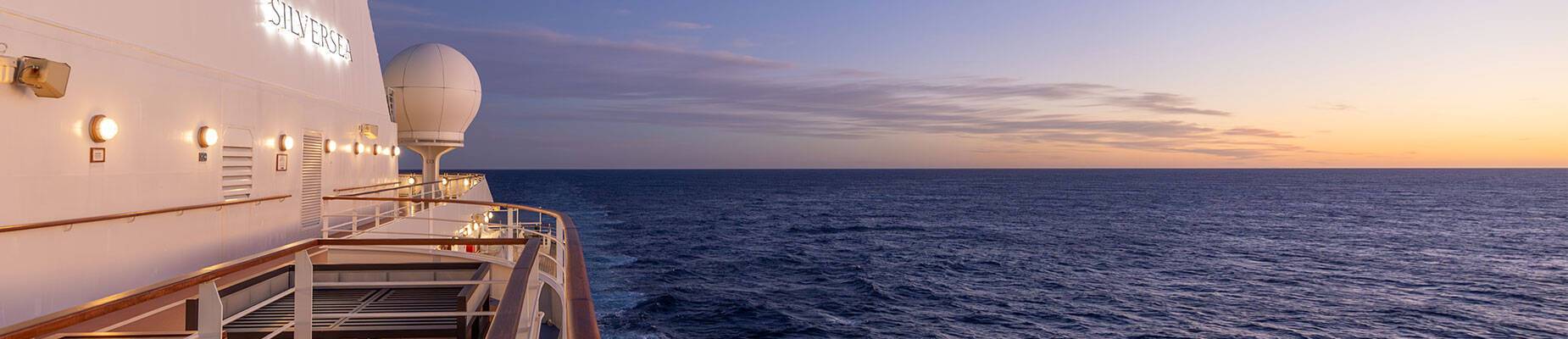 Silver Muse at sea during sunset