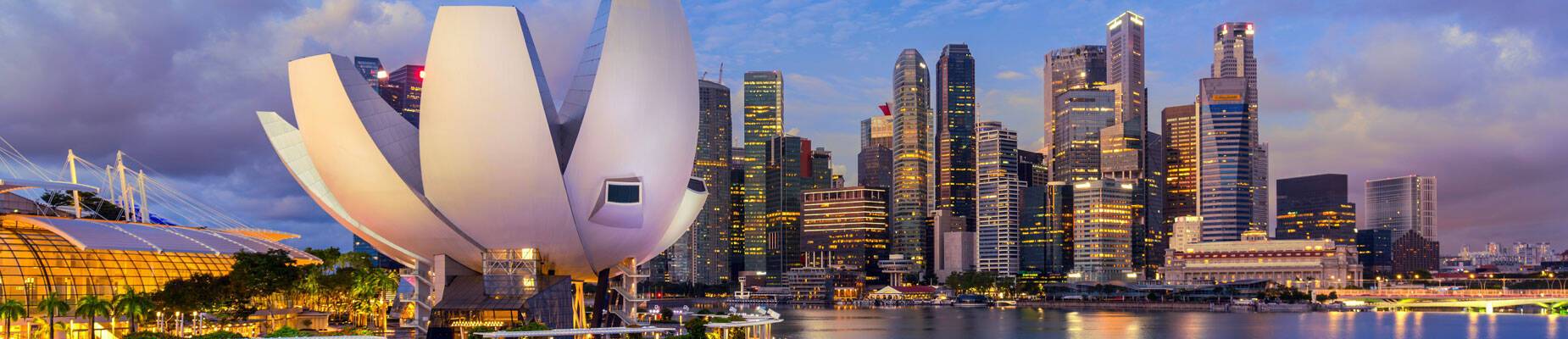 Panoramic image of Singapore cityscape at sunset