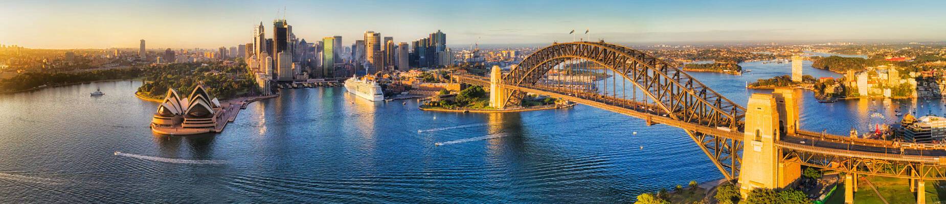 Panoramic image of Sydney, Australia, at sunset