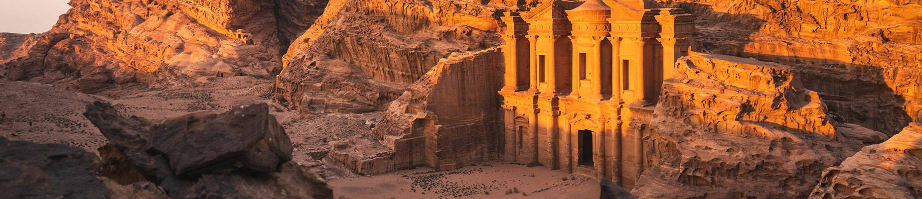 The sun setting over Petra