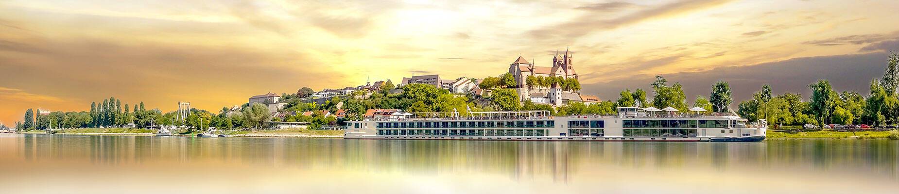 A river cruise ship docked in Baden, Germany