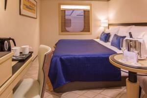 Britannia Atrium View Inside Bedroom, Queen Mary 2, Cunard