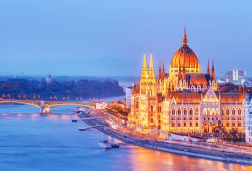View of Budapest Parliament building next to the River Danube