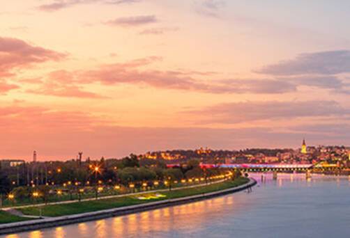 A panoramic view of Belgrade at dusk