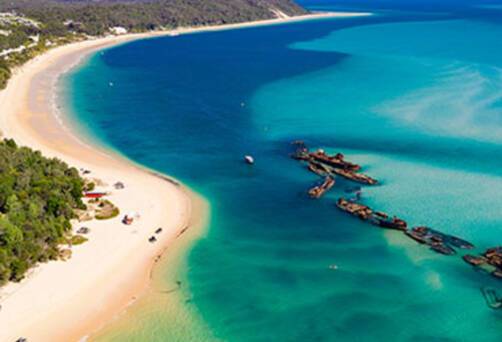 An aerial view of shipwrecks at Moreton Island