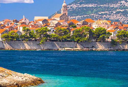 A panoramic view of Korcula from the water