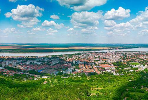 An aerial view of Silistra on the Danube River