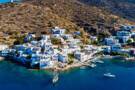 An aerial view of Katapola village on Amorgos Island