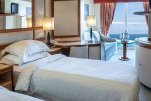 Outside (Partially Obstructed View) Bedroom (Twin Bed Configuration), Ventura, P&O Cruises - Image based on a Balcony, configuration may differ