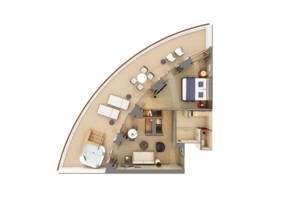The Haven Aft-facing Owner's Suite Floor Plan, Deck 11, Norwegian Prima