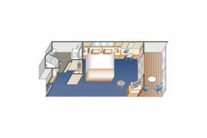 Image based on a Balcony stateroom floorplan - Balcony with an Obstructed View configuration may differ, Discovery Princess, Princess Cruises