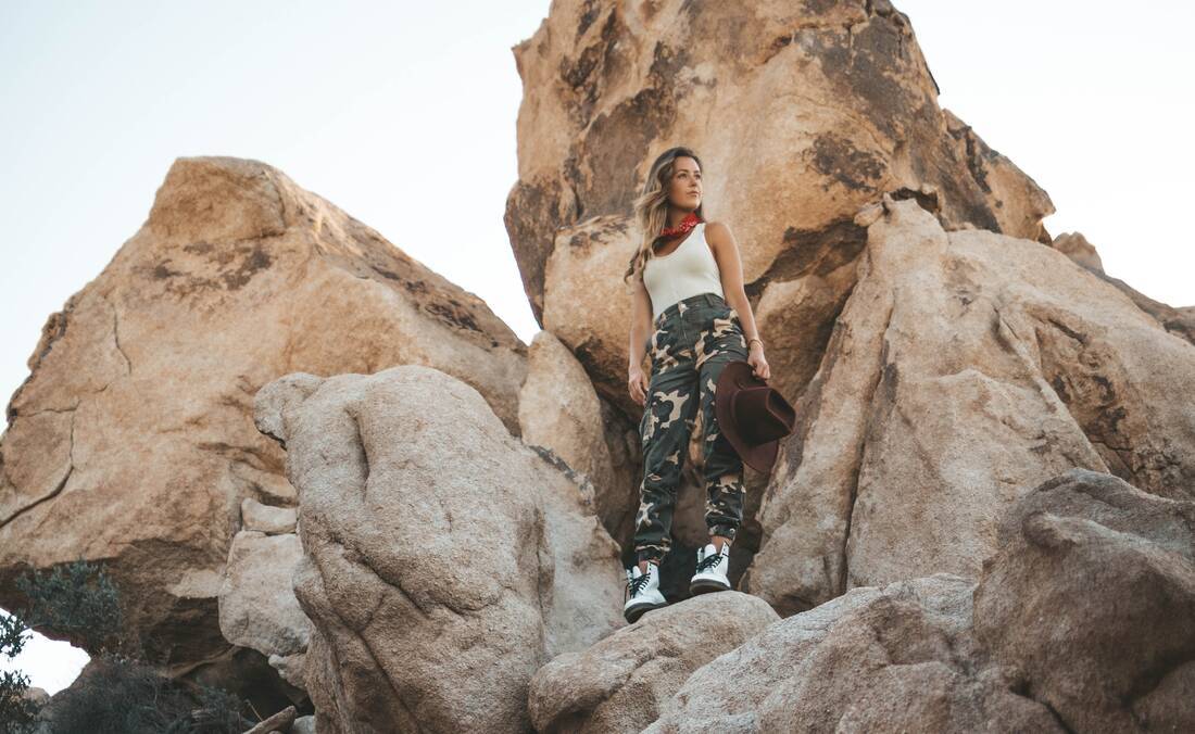 woman in camouflage clothing
