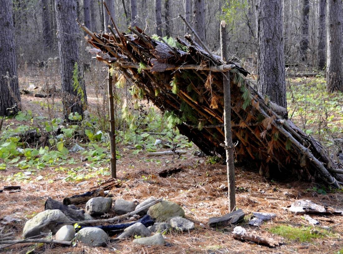 Lean-to shelter in Alaskan wilderness