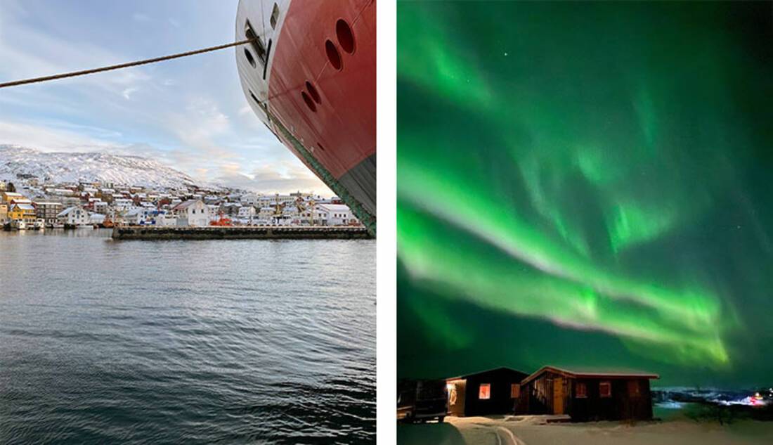 Honningsvåg and the northern lights in Kjøllefjord, Norway