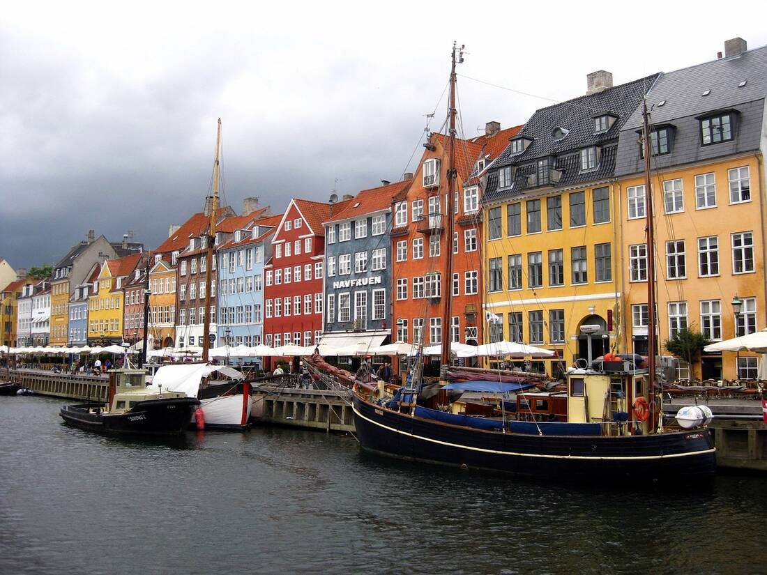 Colourful houses on the water in Copenhagen