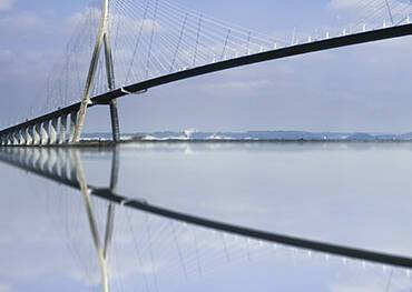 Pont du Normandie reflected in the Seine River at Le Havre